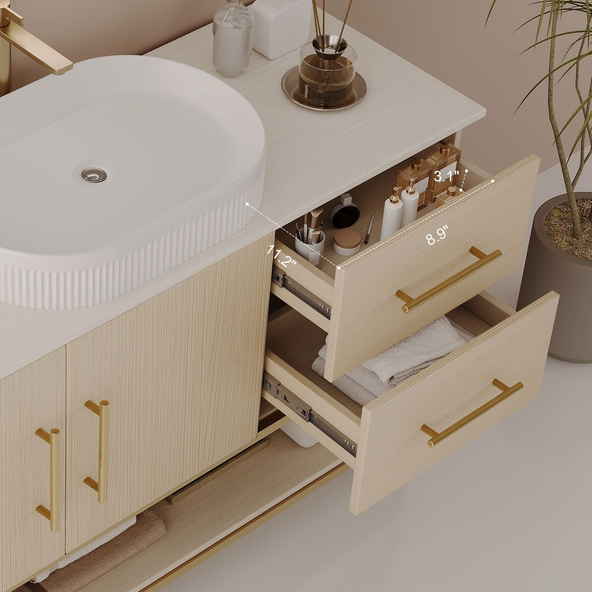36 inch White Oak Bathroom Vanity Side Drawers Storage Interior Dimensions