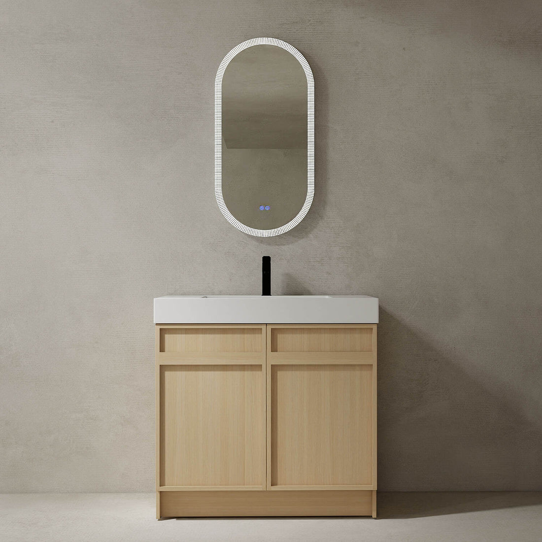 36 inch White Oak Bathroom Vanity with Resin Sink and Soft Close Cabinet Doors