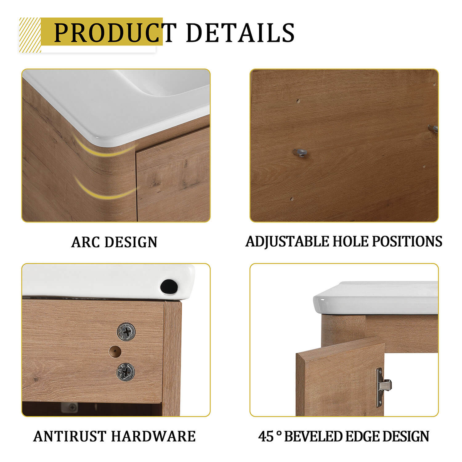 36 inch White Oak Freestanding Bathroom Vanity with White Ceramic Sink-product details