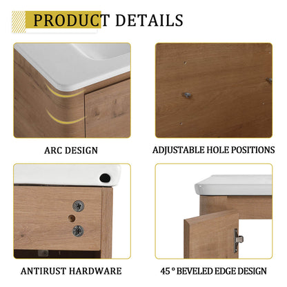 36 inch White Oak Freestanding Bathroom Vanity with White Ceramic Sink-product details