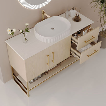 36 inch White Oak Storage Vanity Pull Out Drawers Top High Angle