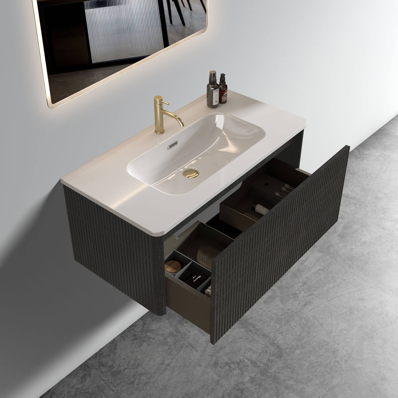 36 inch floating black bathroom vanity with storage
