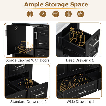 36 inch traditional black bathroom vanity with resin sink storage diagram