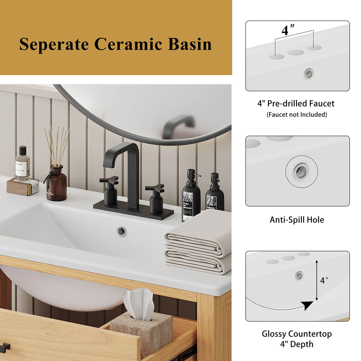 36 inch vanity with ceramic sink integrated countertop basin