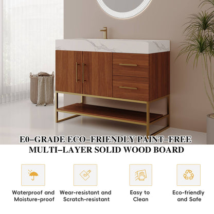 36 inch walnut bathroom vanity E0 grade eco friendly solid wood board waterproof moisture proof scratch resistant features