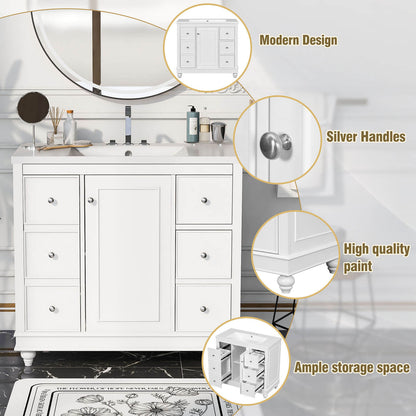 36 inch white bathroom vanity with hair dryer storage rack package picture