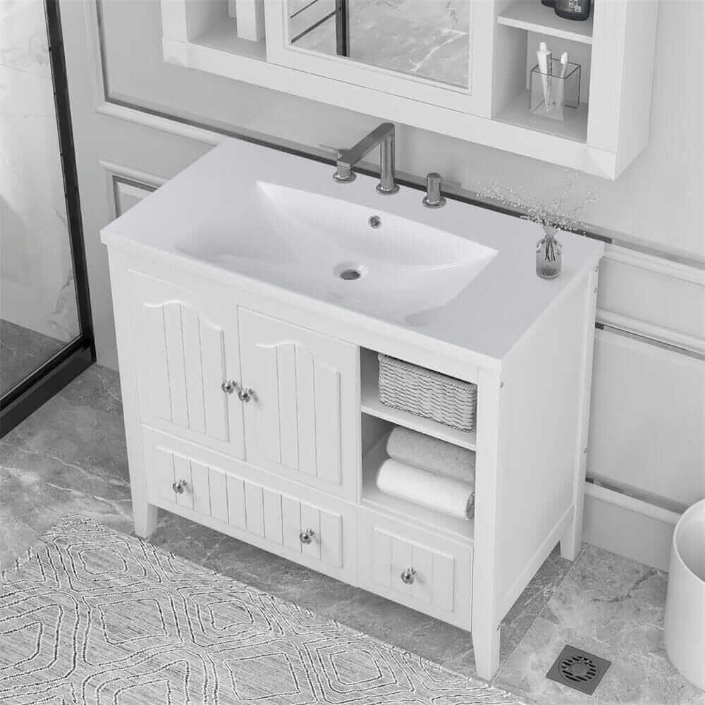 36 white bathroom vanity with ceramic basin