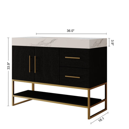 36in Black Freestanding Bathroom Vanity Overall Dimensions Measurement Diagram Height Width Depth   