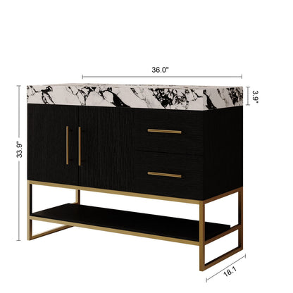 36in Black Freestanding Bathroom Vanity Overall Dimensions Measurement Width Depth Height Diagram