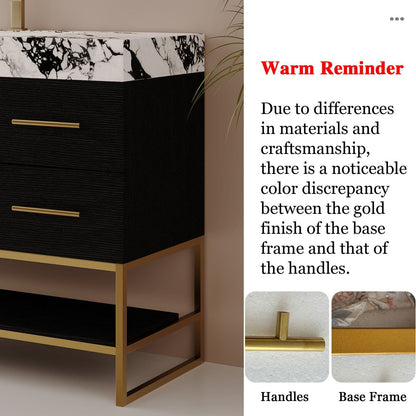 36in Matte Black Bathroom Vanity Finish Color Discrepancy Notice Gold Frame vs Handles Detail   
