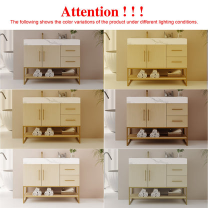 36in White Oak Bath Vanity Color Variations Under Different Indoor Lighting Conditions