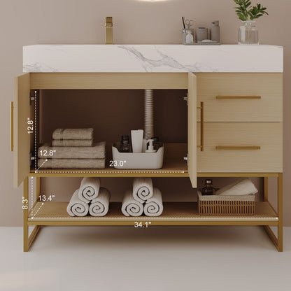 36in White Oak Bathroom Vanity Cabinet Interior Space and Bottom Shelf Measurement