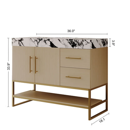 36in White Oak Freestanding Bathroom Vanity Overall Dimensions Measurement Diagram Width Depth Height