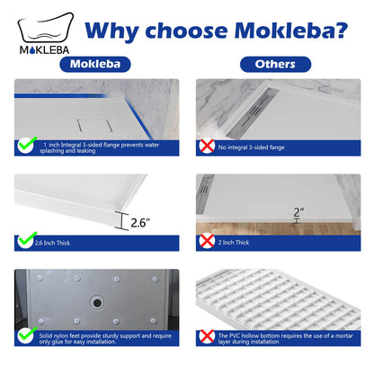 Mokleba 60" x 32" One-Piece White Shower Pan with Left Drain