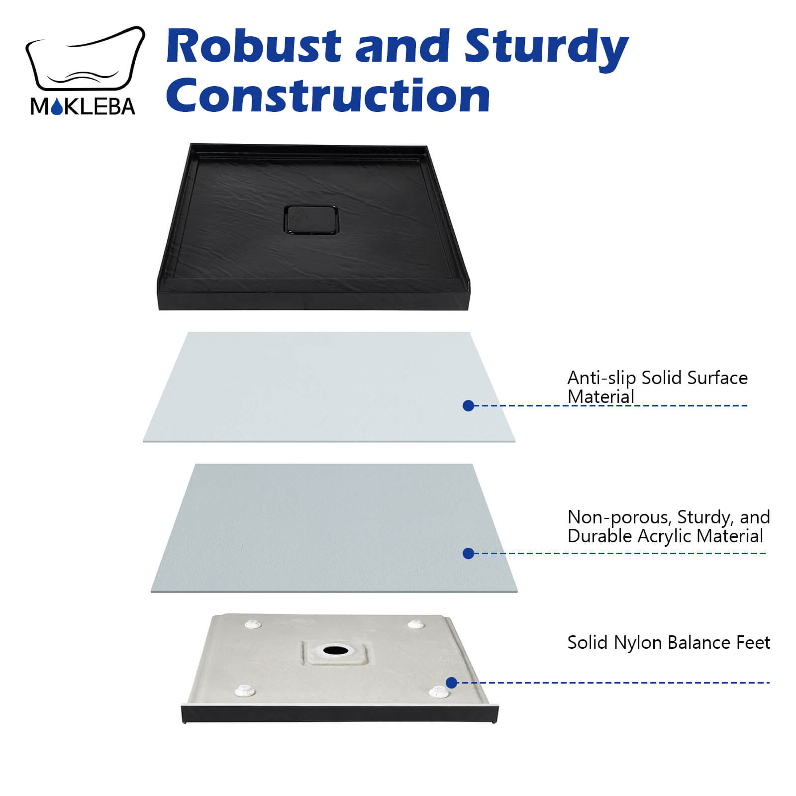 Mokleba 36" x 36" Black Acrylic Shower Base with Center Drain