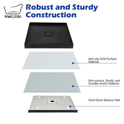 Mokleba 36" x 36" Black Acrylic Shower Base with Center Drain