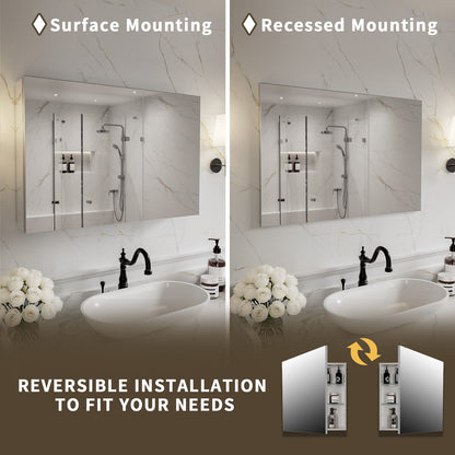 36 x 24-inch medicine cabinet showing surface and recessed mounting options.