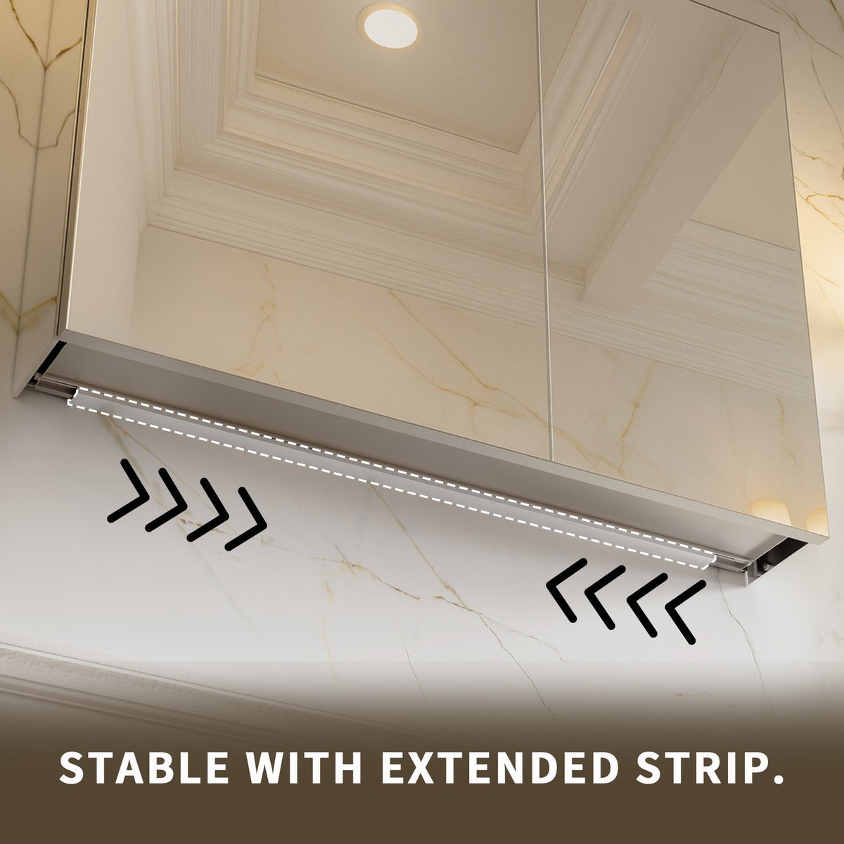 Close-up of the mirror cabinet support strip.