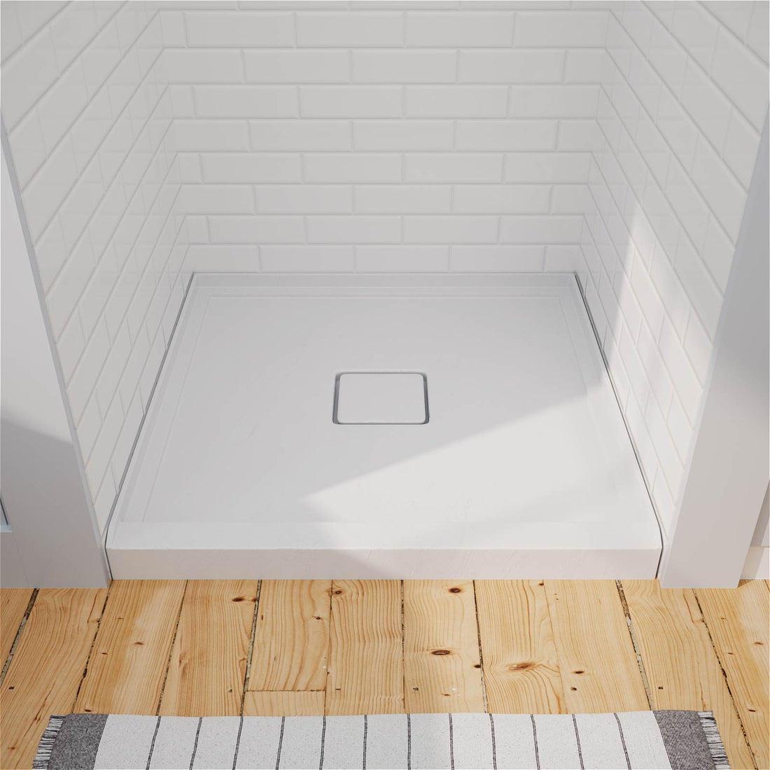 36x36 white acrylic shower base with center drain