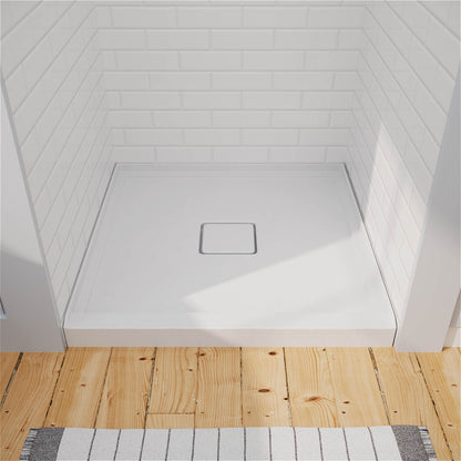 36x36 white acrylic shower base with center drain