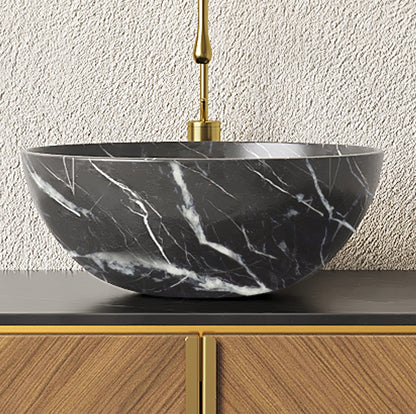 14" Black ceramic bowl above-counter vessel sink with stone pattern curved bowl above-counter shape