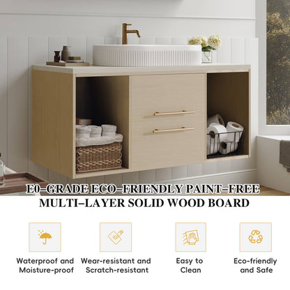 38 inch Floating Bathroom Cabinet Eco-Friendly Paint-Free Solid Wood Material