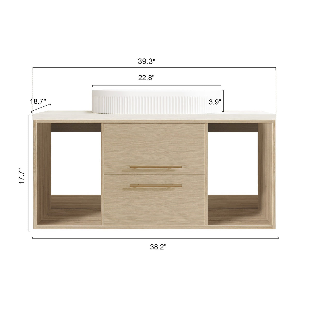 38 inch Floating Bathroom Cabinet Wall-Mounted Overall Size Breakdown