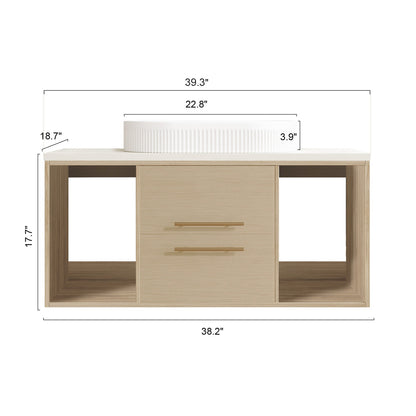 38 inch Floating Bathroom Cabinet Wall-Mounted Overall Size Breakdown