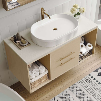 38 inch Floating Bathroom Vanity High Angle Studio View Open Storage
