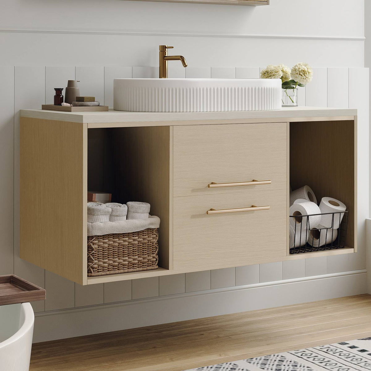 38 inch Floating Bathroom Vanity Modern Interior Design Side Perspective View