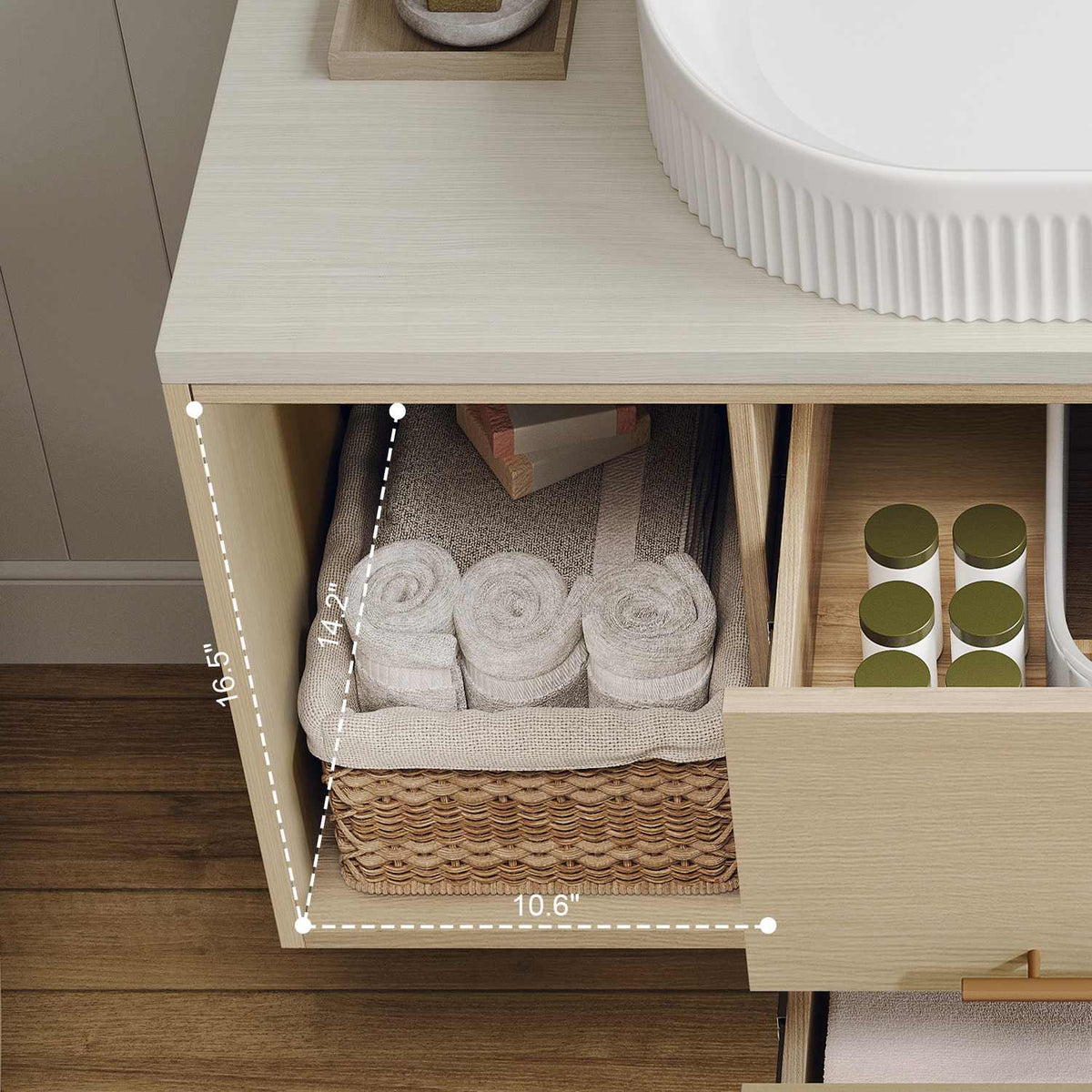 38 inch Wall-Mounted Vanity Open Side Shelf Dimensions and Storage