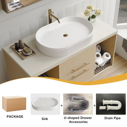 38 inch Wall-Mounted Vanity with White Oval Vessel Sink Packaging and Accessories