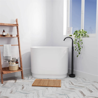 39&quot; Solid Surface Oval Japanese Soaking Tub with Integrated Seat