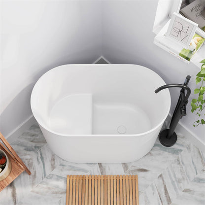 39&quot; Solid Surface Oval Japanese Soaking Tub with Integrated Seat