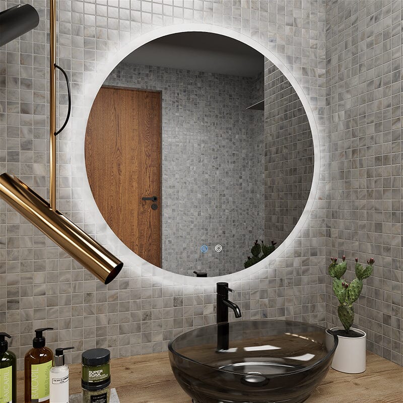 Round LED Light Bathroom Vanity Mirror Wall Mount Frameless Anti Fog