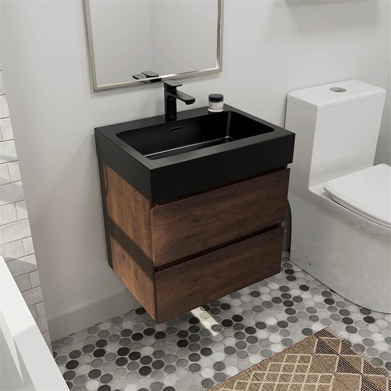 24 Inch Bathroom Vanity with Sink Wall Mounted Floating One-Piece Sink Cabinet