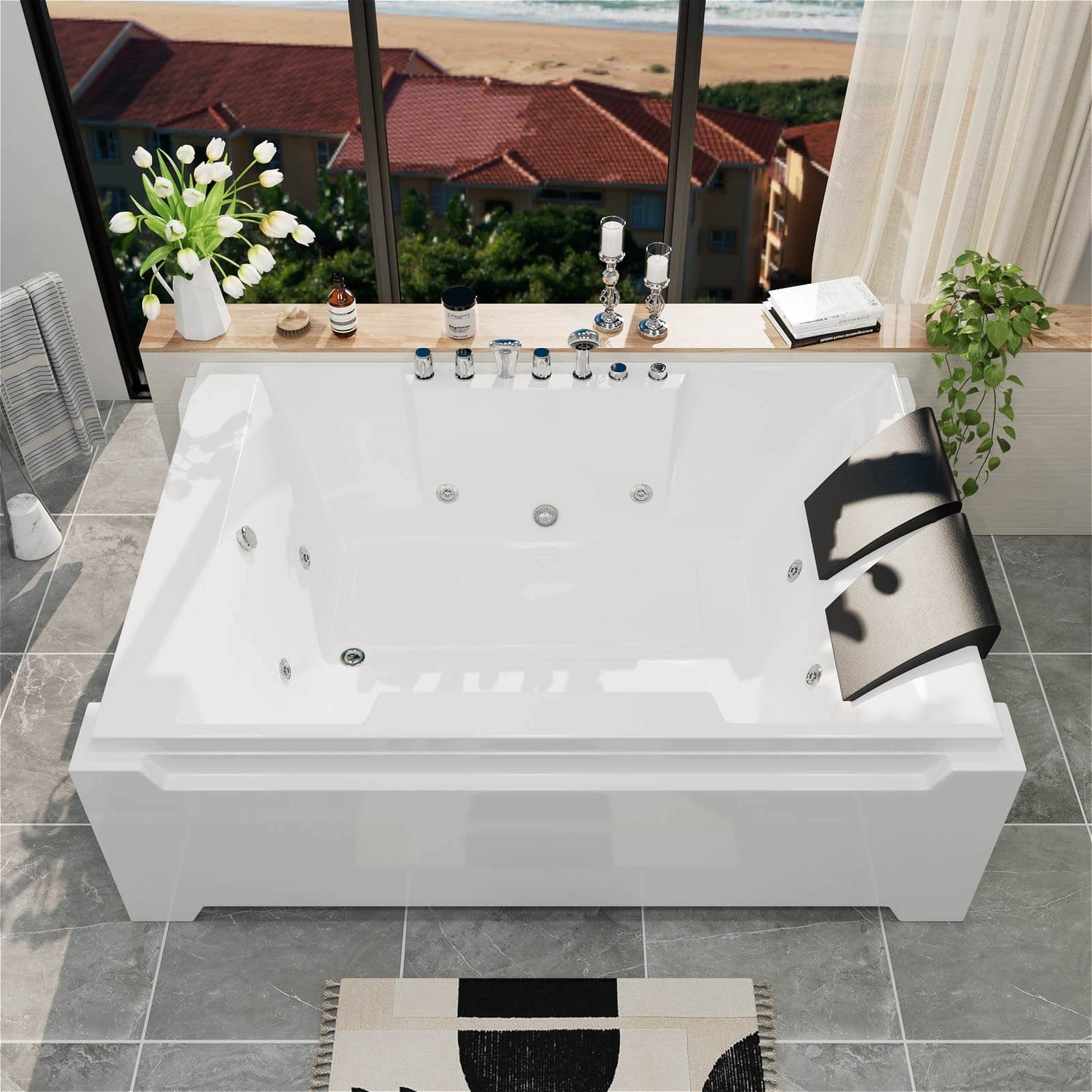 71 Zoll Eck-Whirlpool-Badewanne, Luftdüsenmassage, Badewanne mit Handbrause und LED-Licht