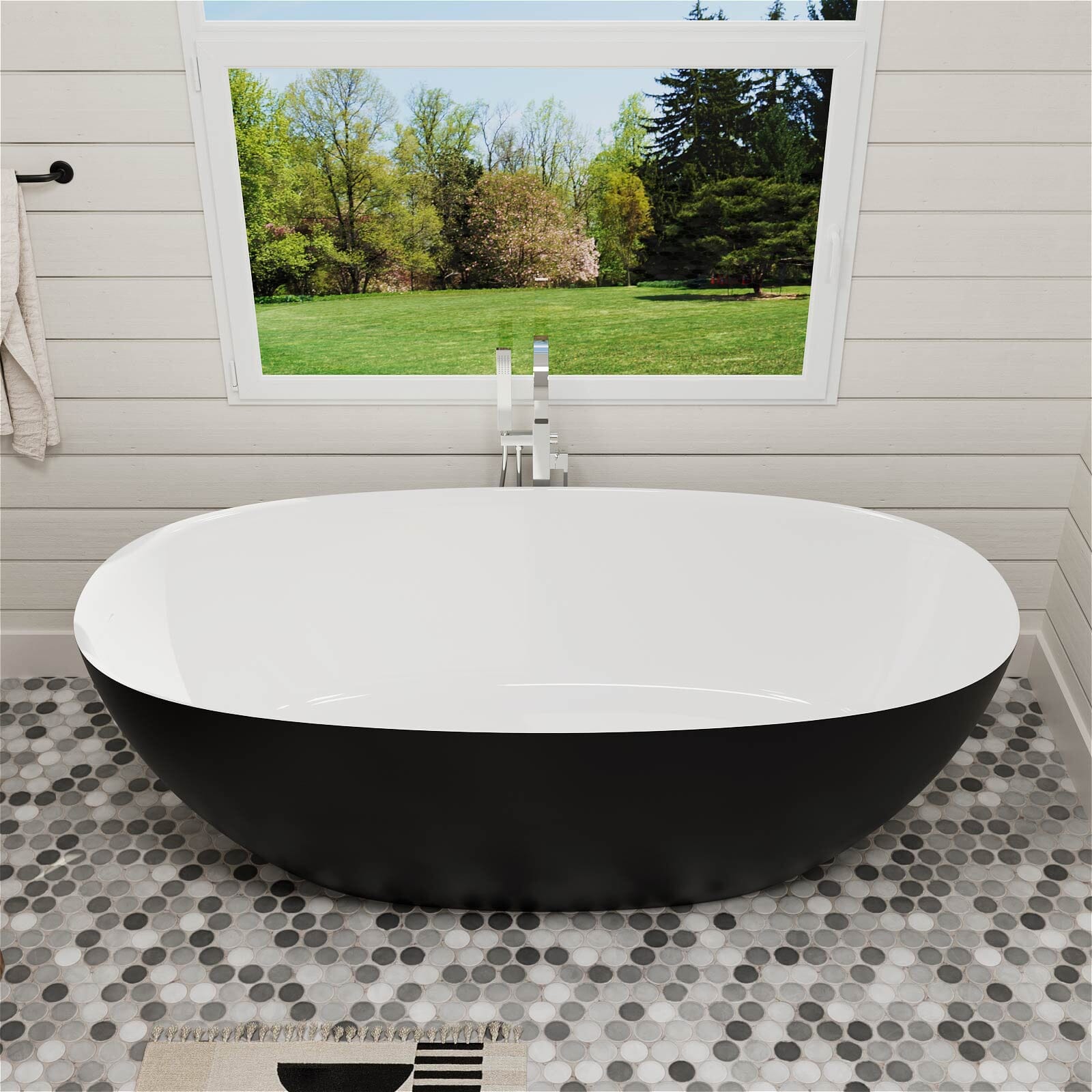 White inside and black outside Oval Soaking Bathtub