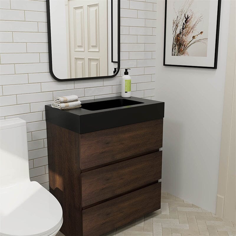 30 Inch Bathroom Vanity with Sink Floor Mounted Floating One-Piece Sink Cabinet