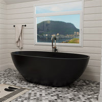 55'' Solid Surface Stone Resin Oval-shaped Freestanding Soaking Bathtub with Overflow