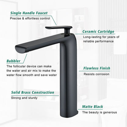 Modern Single Hole Single-Handle Bathroom Sink Faucet in Matte Black