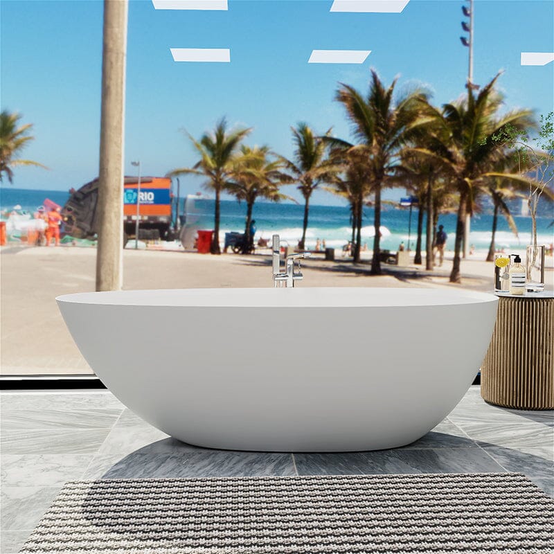 67'' Solid Surface Stone Resin Modern Egg Shaped Freestanding Soaking Bathtub with Overflow