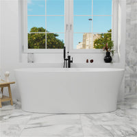 63"/67"/71'' Solid Surface Stone Resin Freestanding Soaking Bathtub Comfortable Backrest Design
