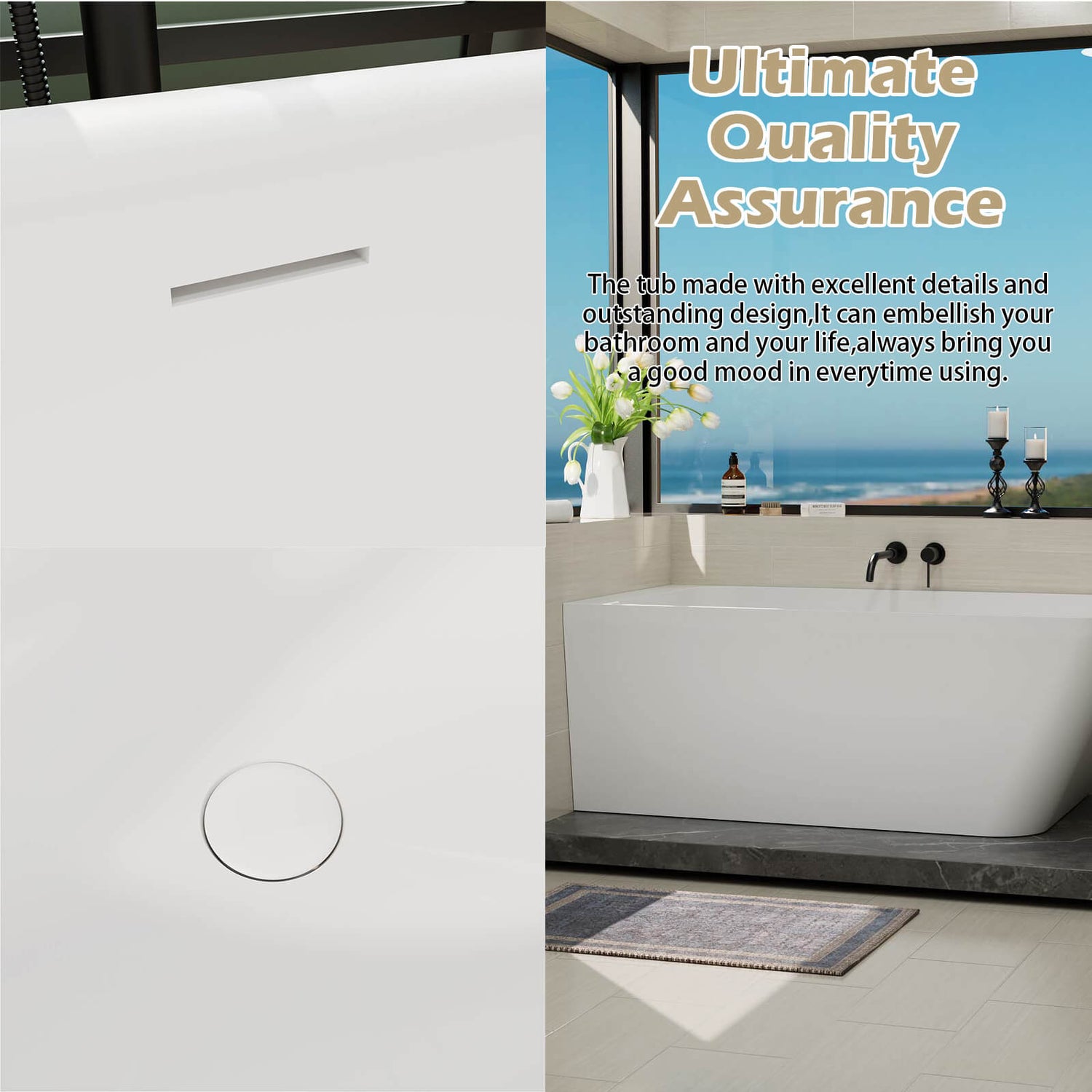 59" Corner Solid Surface Bathtub Two Sided Wall Fit