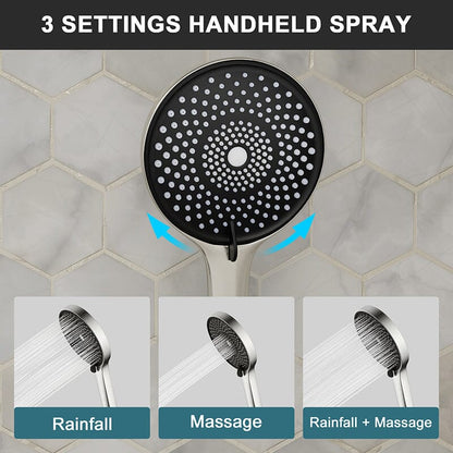 12&quot; Ceiling Mount Round Shower Systems with Head Shower &amp; Hand Shower Combo Set