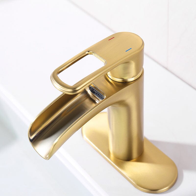 Waterfall Single Hole Single-Handle Bathroom Sink Faucet with Pop-up Drain Assembly