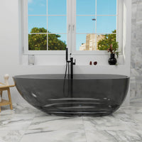 67" Modern Art Resin Tub, Gray Transparent Egg Shape Freestanding Soaking Bathtub for Hotels
