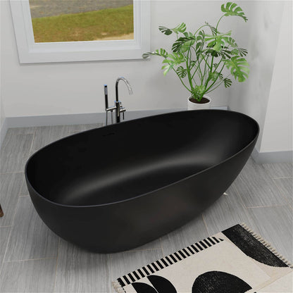 59&quot;/67&quot; Black Bathtub Egg Shaped Solid Surface freestanding Soaking Tub