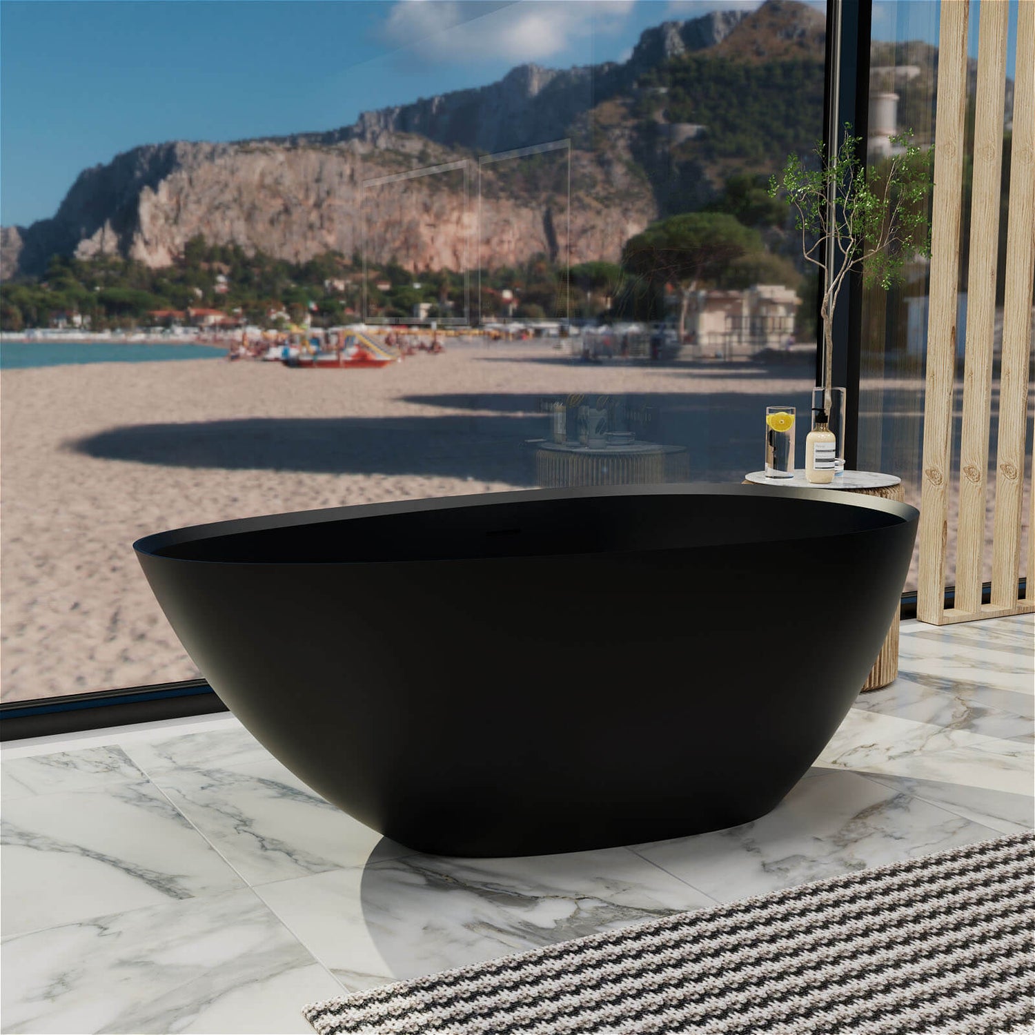 55&quot; Small Egg-Shaped Freestanding Soaking Tub, Stone Resin Material, Sleek Design