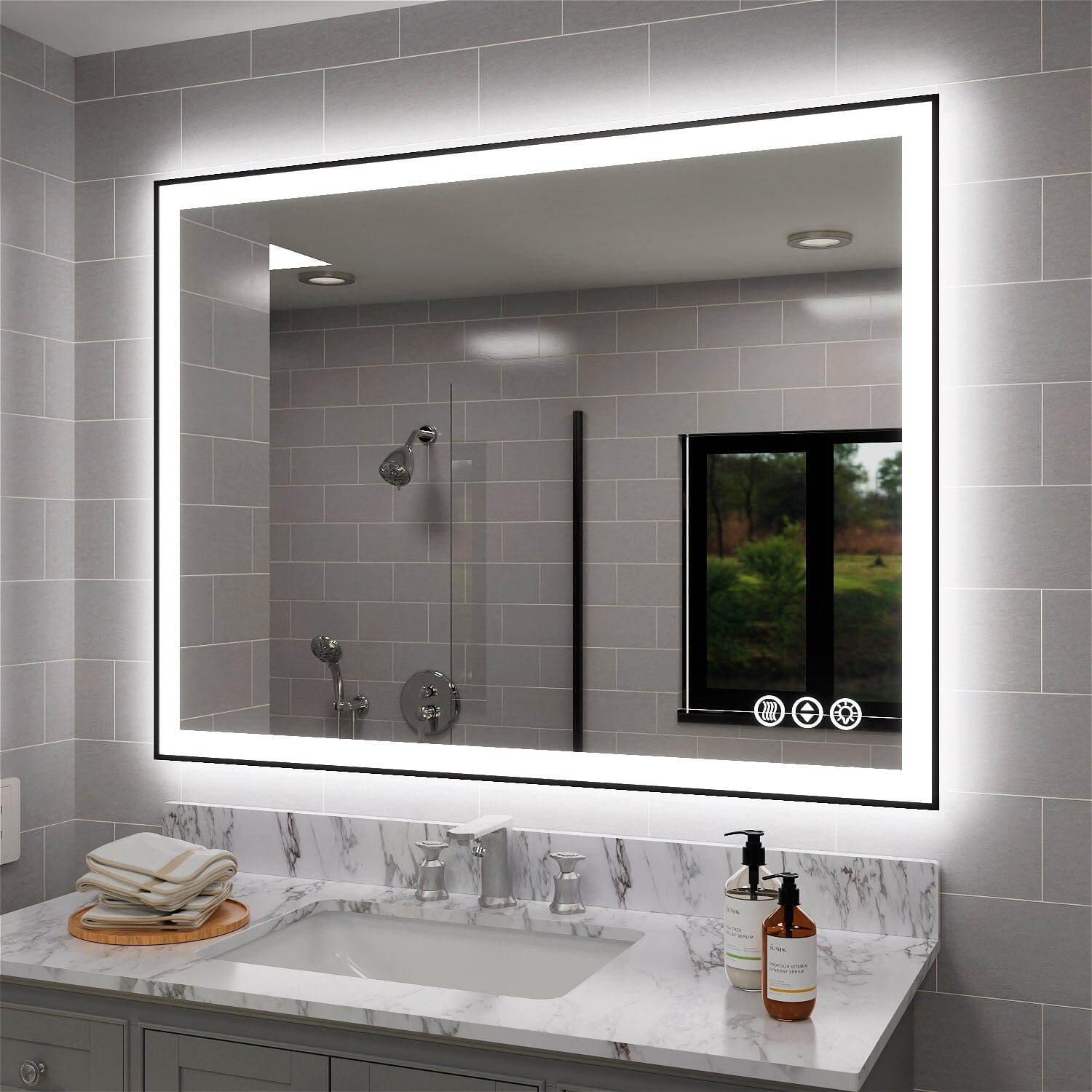 GIVING TREE 40&quot;/48&quot;/55&quot; LED Bathroom Mirror with Black Frame, Anti-Fog, Shatter-Proof, Memory, 3 Colors